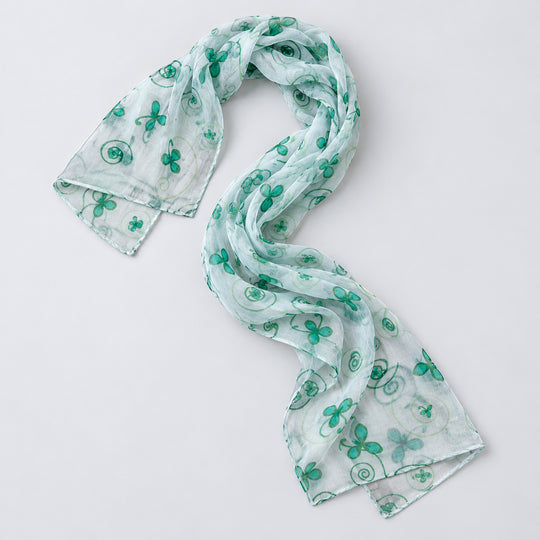 Lightweight Sheer Green Botanical Print Scarf