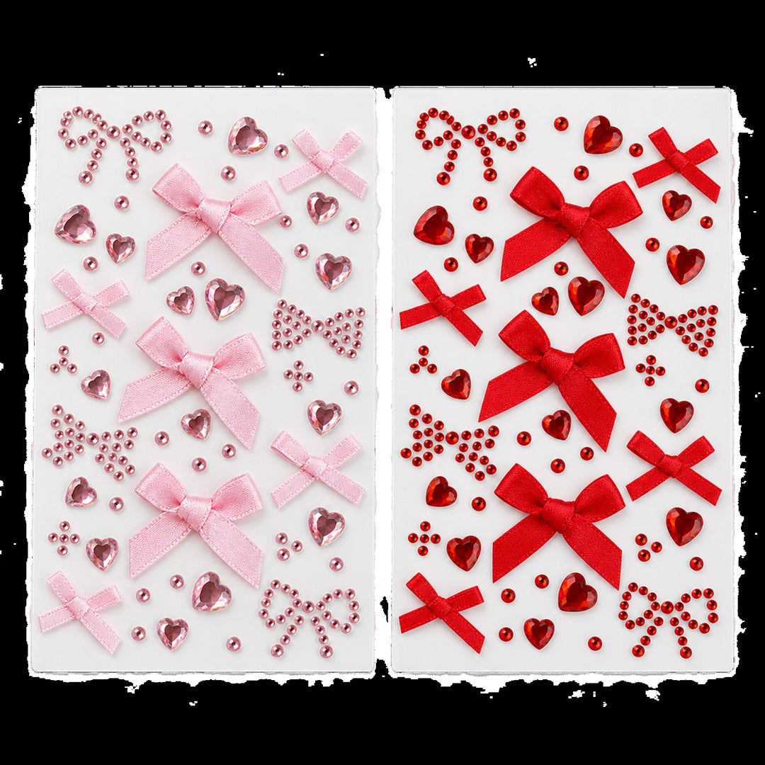 3D Bow &amp; Heart Gem Decorative Sticker Sheet