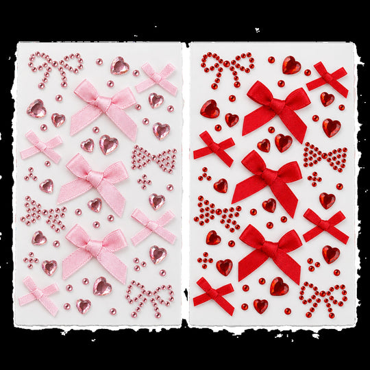 3D Bow &amp; Heart Gem Decorative Sticker Sheet