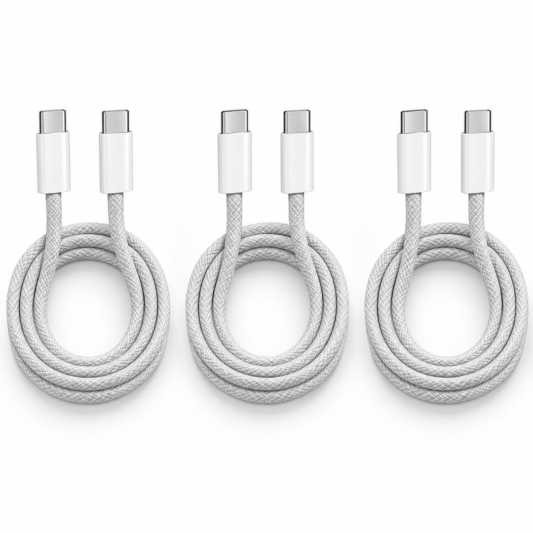3-Pack 60W Braided USB-C to USB-C Cables