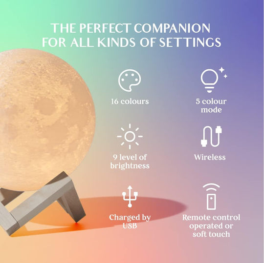 16-Color LED Moon Lamp with Stand &amp; Remote