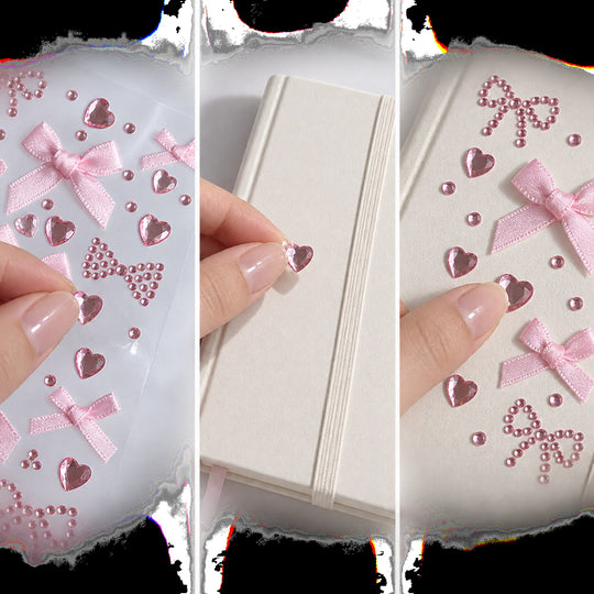 3D Bow &amp; Heart Gem Decorative Sticker Sheet