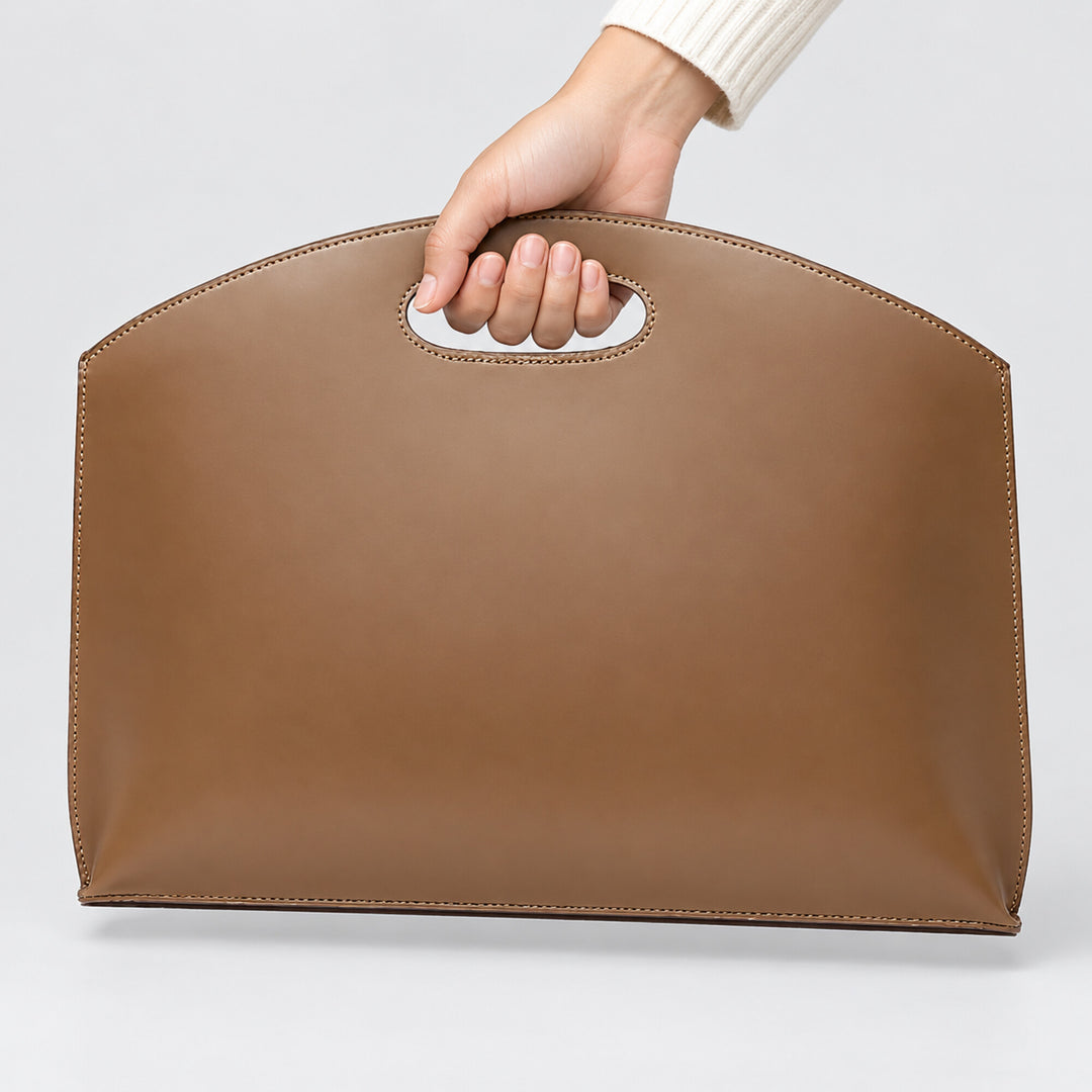 Brown Cutout Handle Document Bag