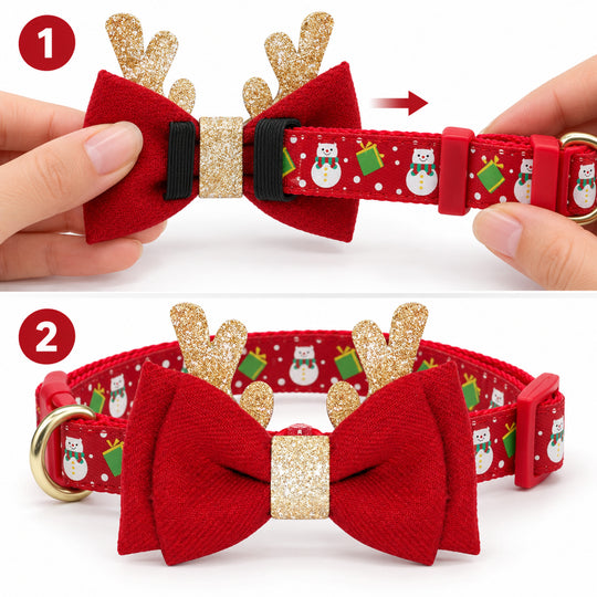 Christmas Dog Collar with Removable Antler Bow