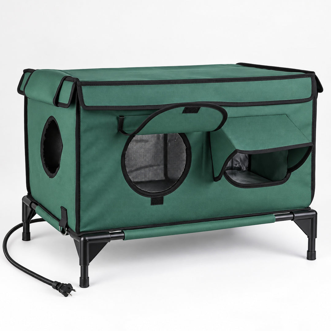 Waterproof Heated Cat House with Raised Frame