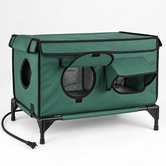 Waterproof Heated Cat House with Raised Frame