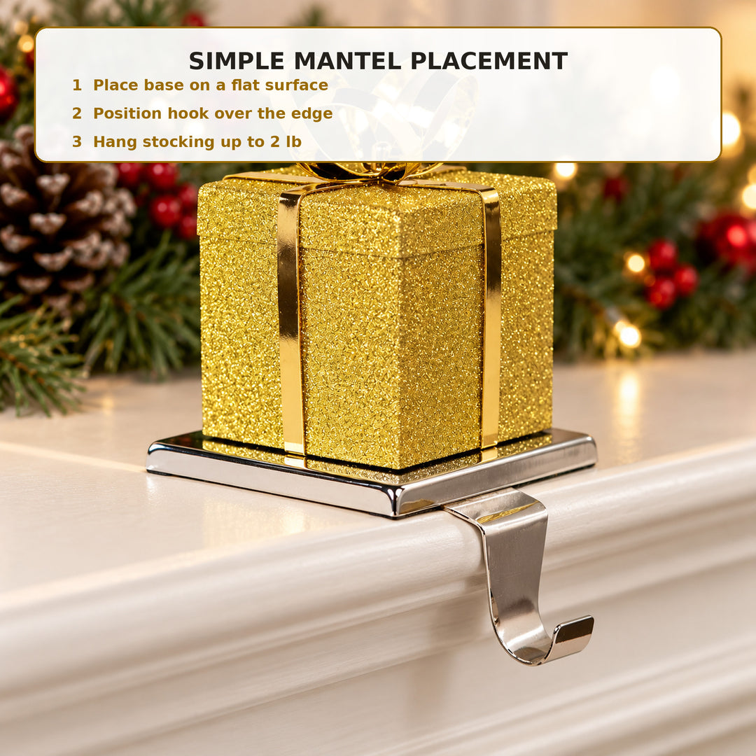 Gold Gift Box Christmas Stocking Holder