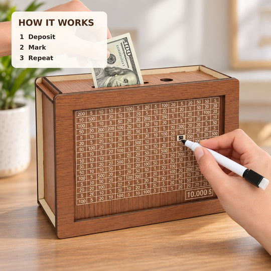 Wooden Savings Challenge Box