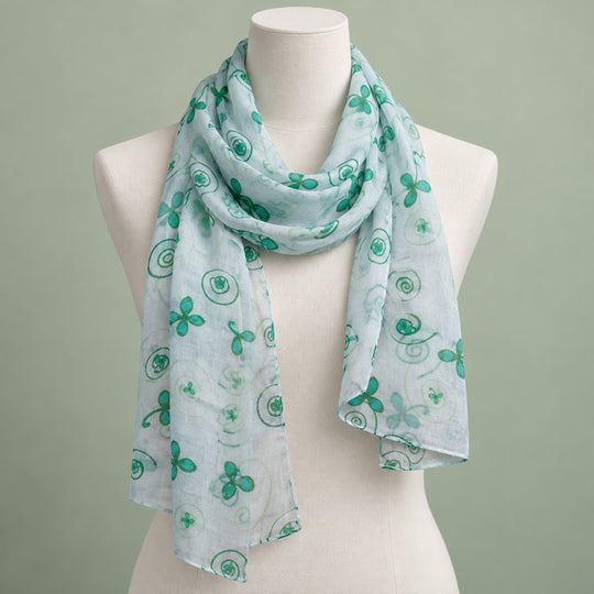 Lightweight Sheer Green Botanical Print Scarf