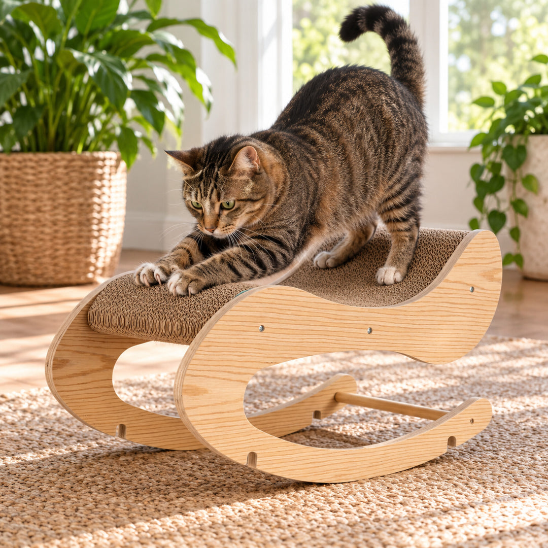 Wooden Rocking Cat Lounger &amp; Scratcher