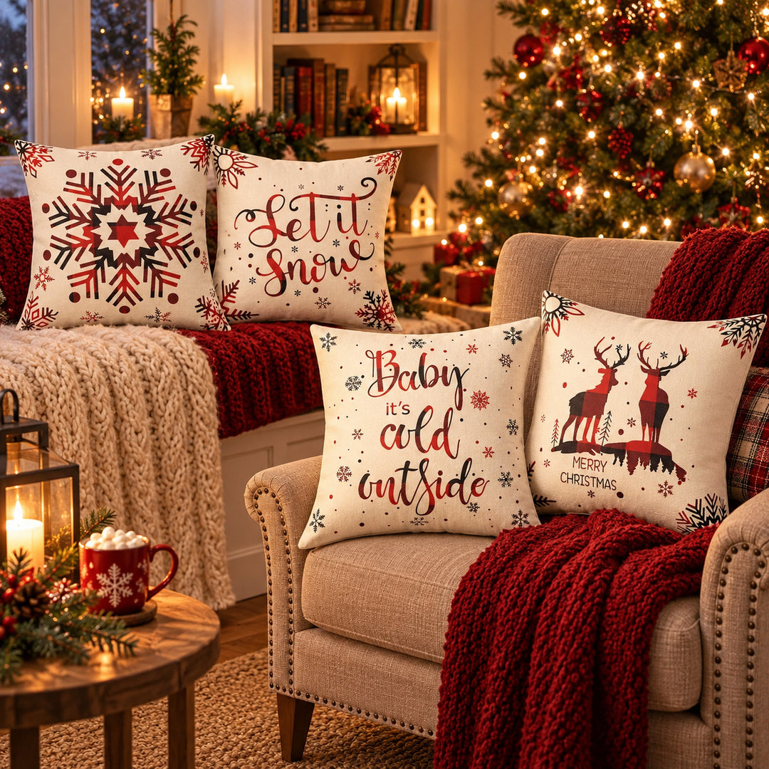 4-Piece Christmas Throw Pillow Cover Set