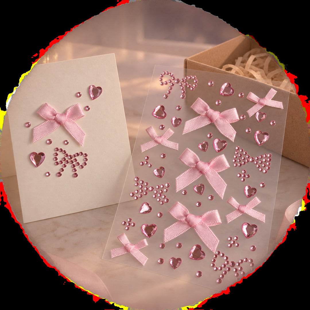 3D Bow &amp; Heart Gem Decorative Sticker Sheet
