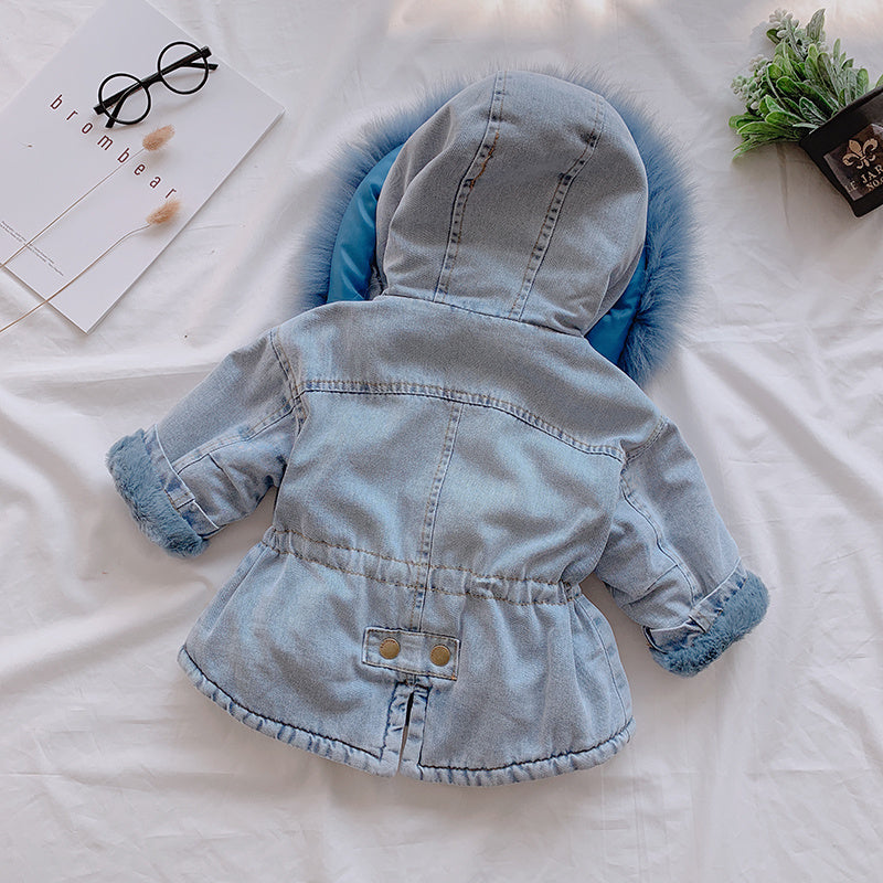 Cozy Denim Fur-Lined Jacket for Girls (Blue &amp; Pink)