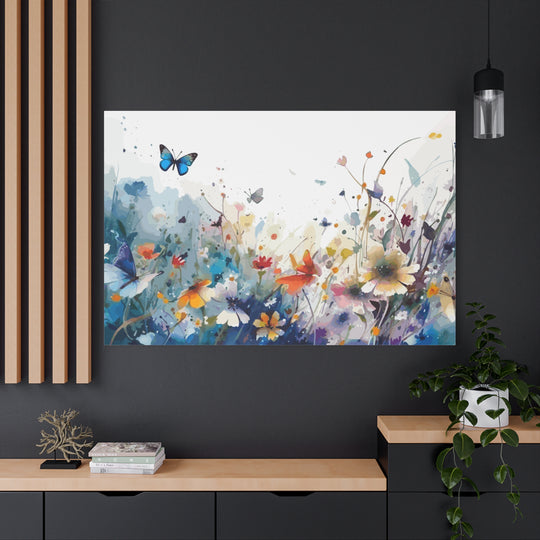 Vibrant Watercolor Meadow Canvas Floral &amp; Butterfly Wall Art