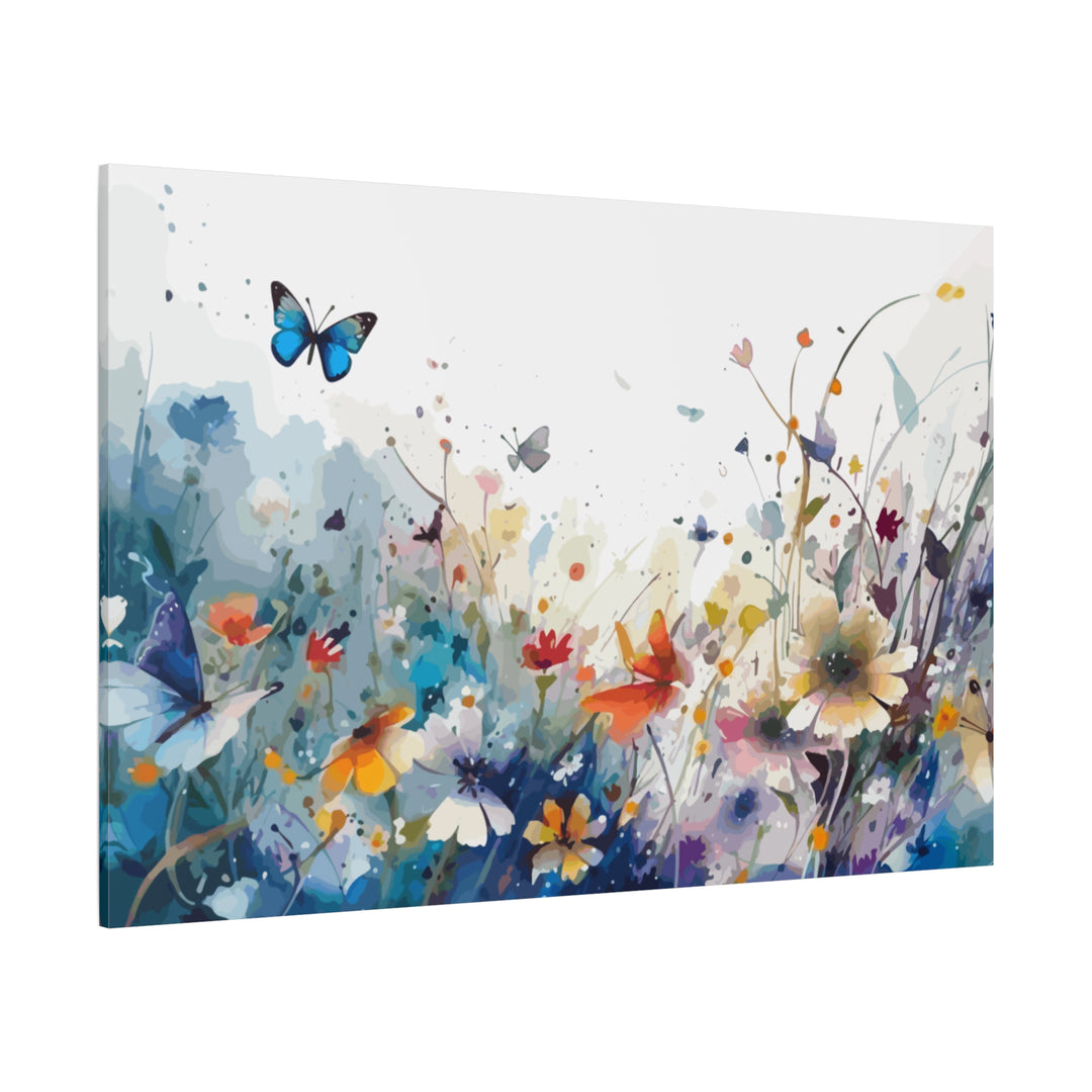Vibrant Watercolor Meadow Canvas Floral &amp; Butterfly Wall Art