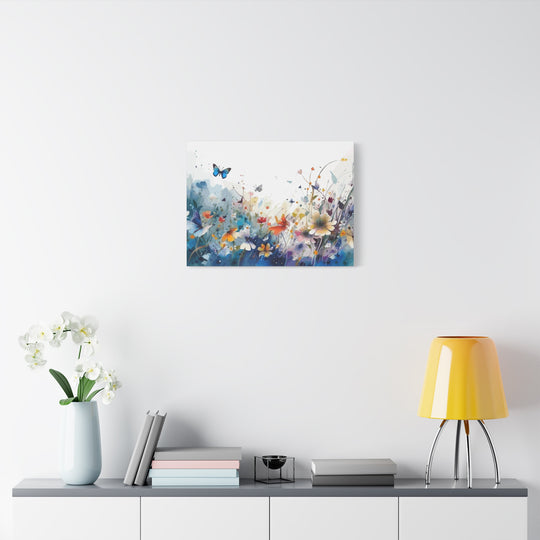 Vibrant Watercolor Meadow Canvas Floral &amp; Butterfly Wall Art