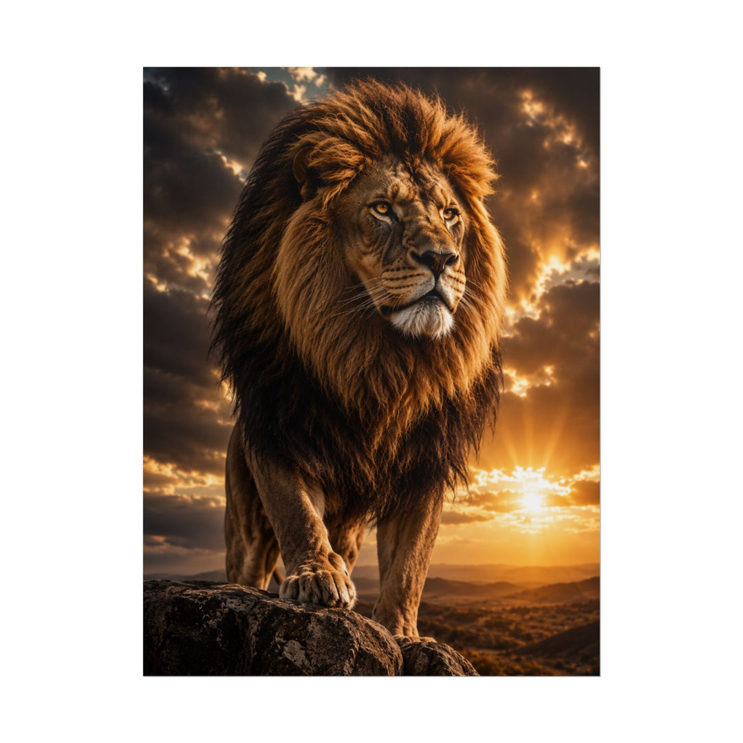 Lion Sunset Rolled Poster – Majestic Wildlife Wall Art