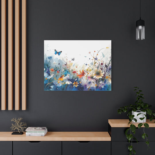 Vibrant Watercolor Meadow Canvas Floral &amp; Butterfly Wall Art