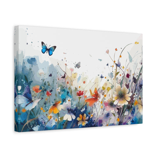 Vibrant Watercolor Meadow Canvas Floral &amp; Butterfly Wall Art