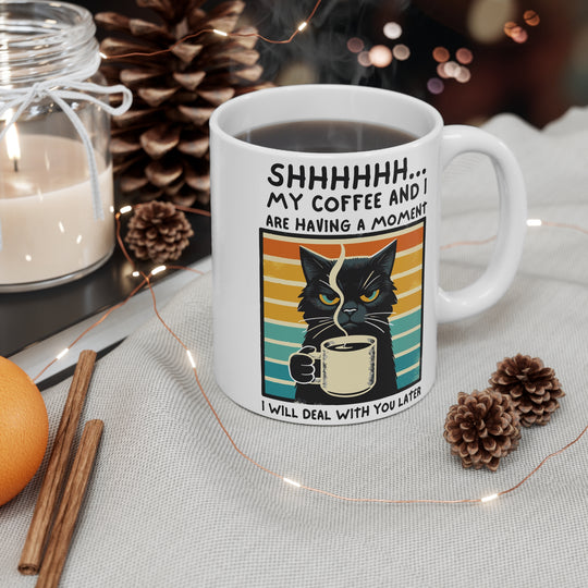 Shhh... My Coffee &amp; I Mug – Funny Black Cat Design