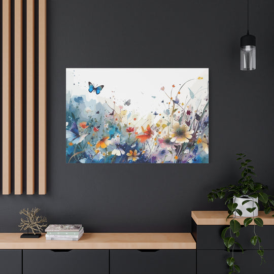 Vibrant Watercolor Meadow Canvas Floral &amp; Butterfly Wall Art