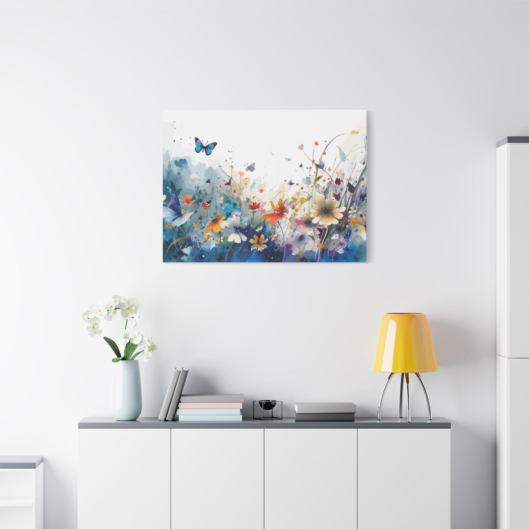 Vibrant Watercolor Meadow Canvas Floral &amp; Butterfly Wall Art