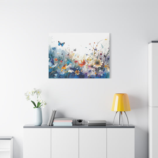Vibrant Watercolor Meadow Canvas Floral &amp; Butterfly Wall Art