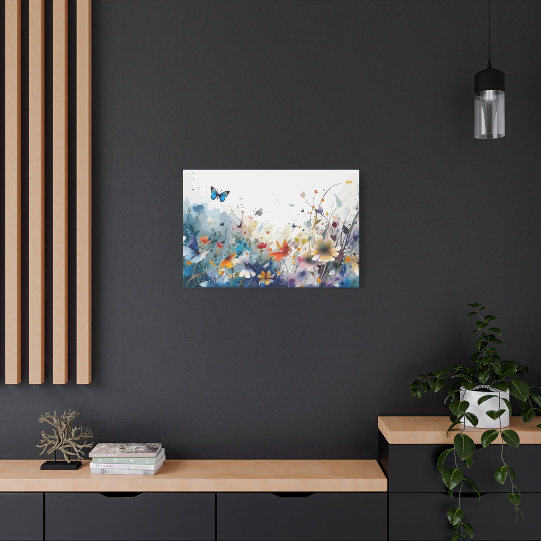 Vibrant Watercolor Meadow Canvas Floral &amp; Butterfly Wall Art