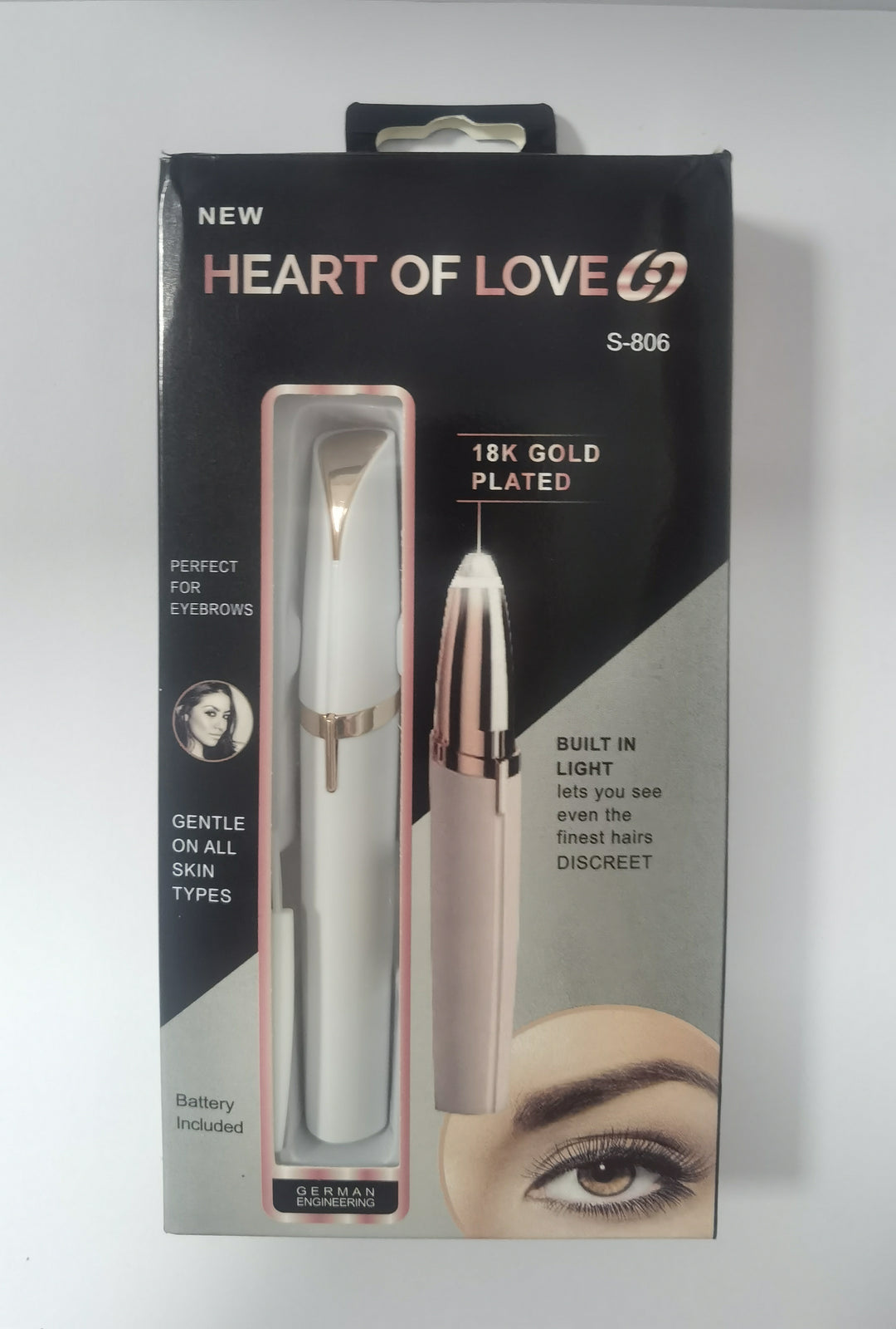 Heart of Love eyelash curler packaging on a white background