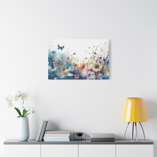 Vibrant Watercolor Meadow Canvas Floral &amp; Butterfly Wall Art
