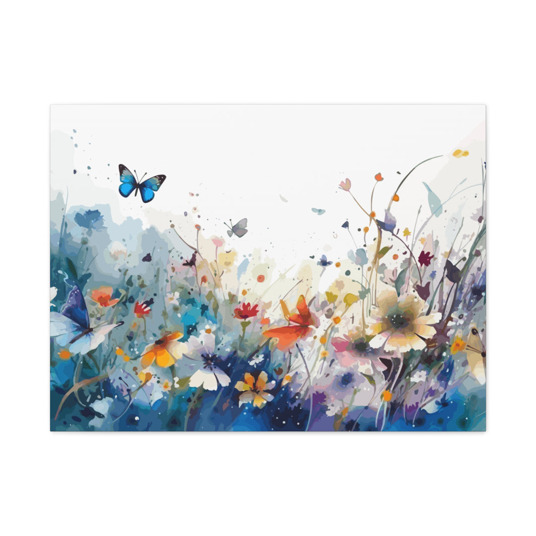 Vibrant Watercolor Meadow Canvas Floral &amp; Butterfly Wall Art