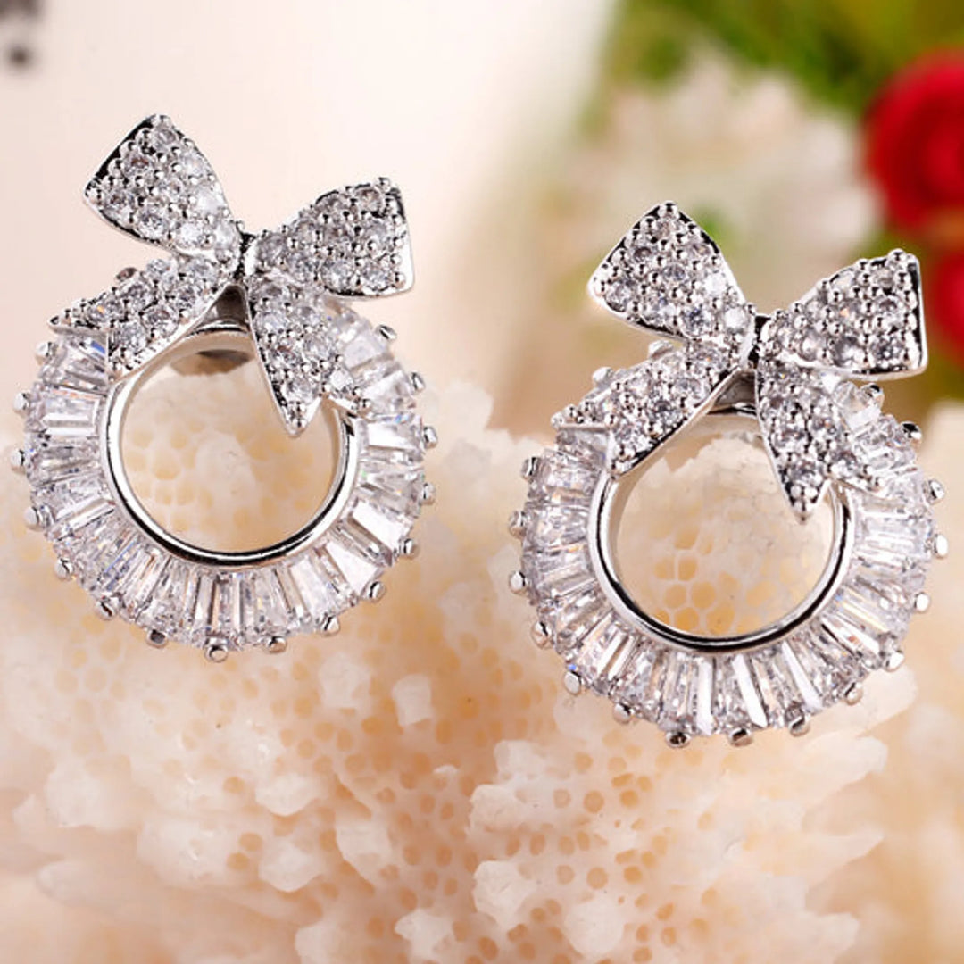 Bow &amp; Baguette Crystal Statement Stud Earrings