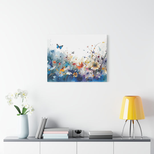 Vibrant Watercolor Meadow Canvas Floral &amp; Butterfly Wall Art