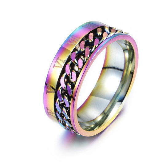 Roman Numeral Spinner Chain Ring for Men