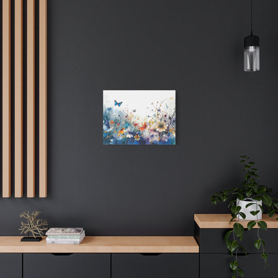Vibrant Watercolor Meadow Canvas Floral &amp; Butterfly Wall Art