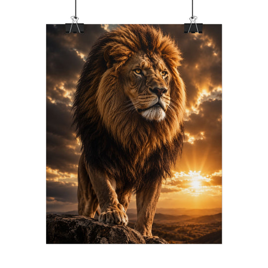 Lion Sunset Rolled Poster – Majestic Wildlife Wall Art