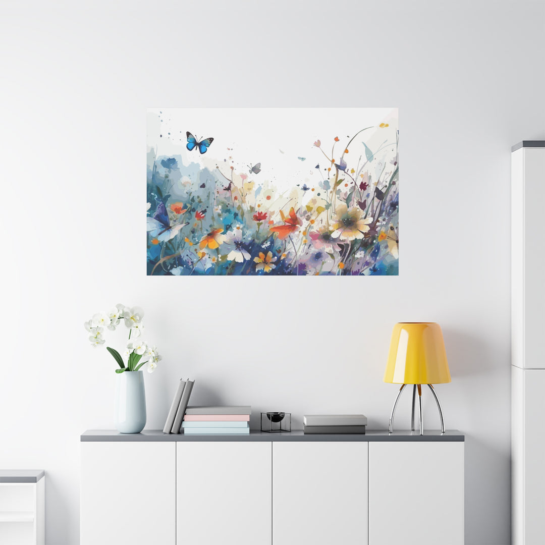 Vibrant Watercolor Meadow Canvas Floral &amp; Butterfly Wall Art