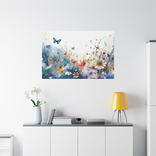 Vibrant Watercolor Meadow Canvas Floral &amp; Butterfly Wall Art