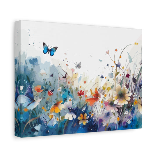 Vibrant Watercolor Meadow Canvas Floral &amp; Butterfly Wall Art