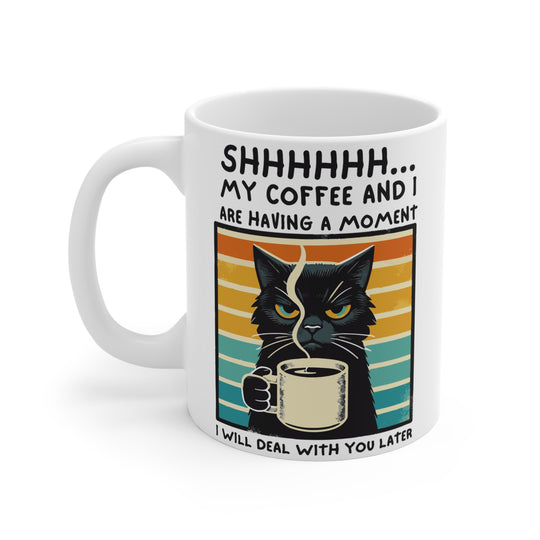 Shhh... My Coffee &amp; I Mug – Funny Black Cat Design