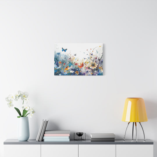 Vibrant Watercolor Meadow Canvas Floral &amp; Butterfly Wall Art