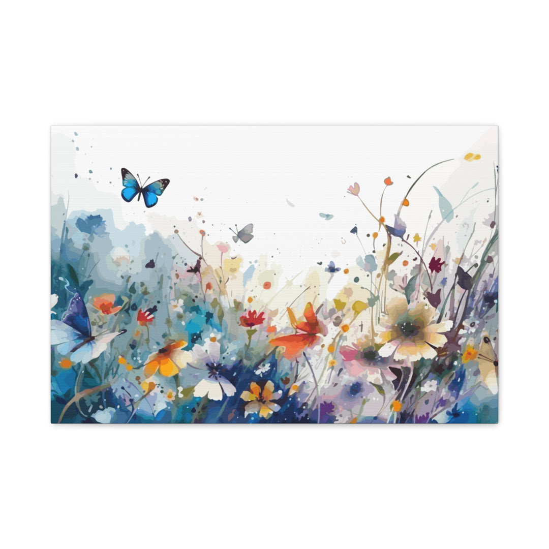 Vibrant Watercolor Meadow Canvas Floral &amp; Butterfly Wall Art