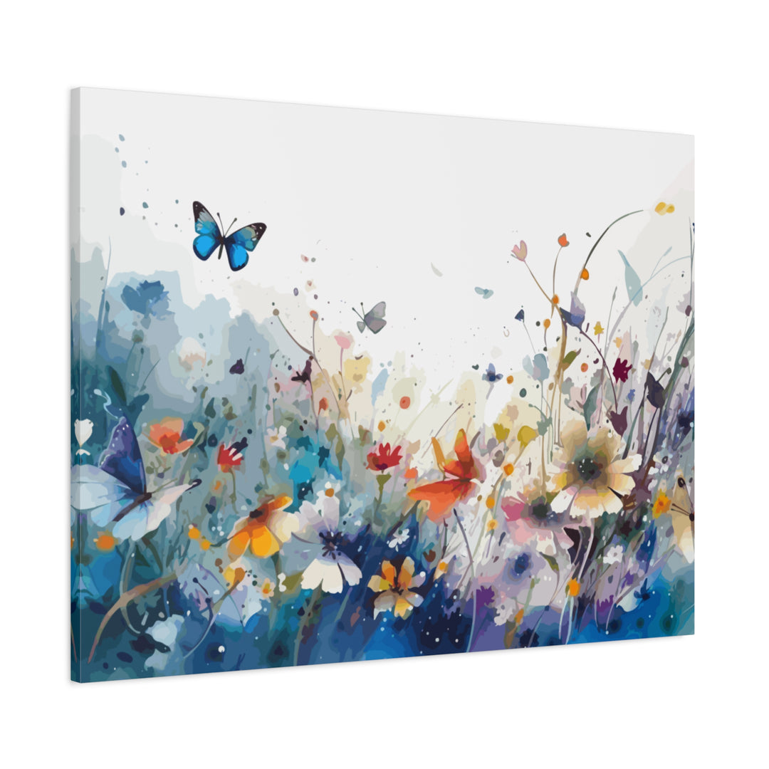 Vibrant Watercolor Meadow Canvas Floral &amp; Butterfly Wall Art