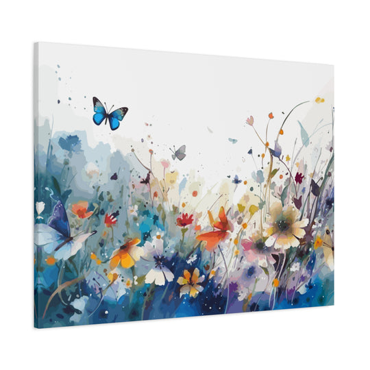 Vibrant Watercolor Meadow Canvas Floral &amp; Butterfly Wall Art