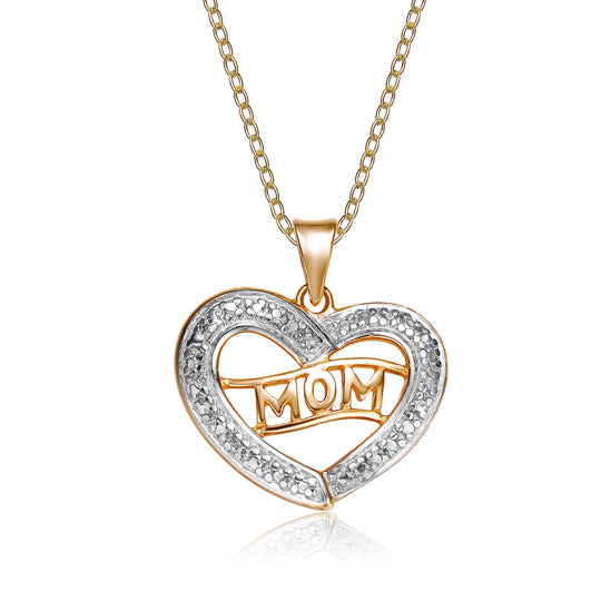 Sterling Silver Two-Tone Mom Heart Necklace
