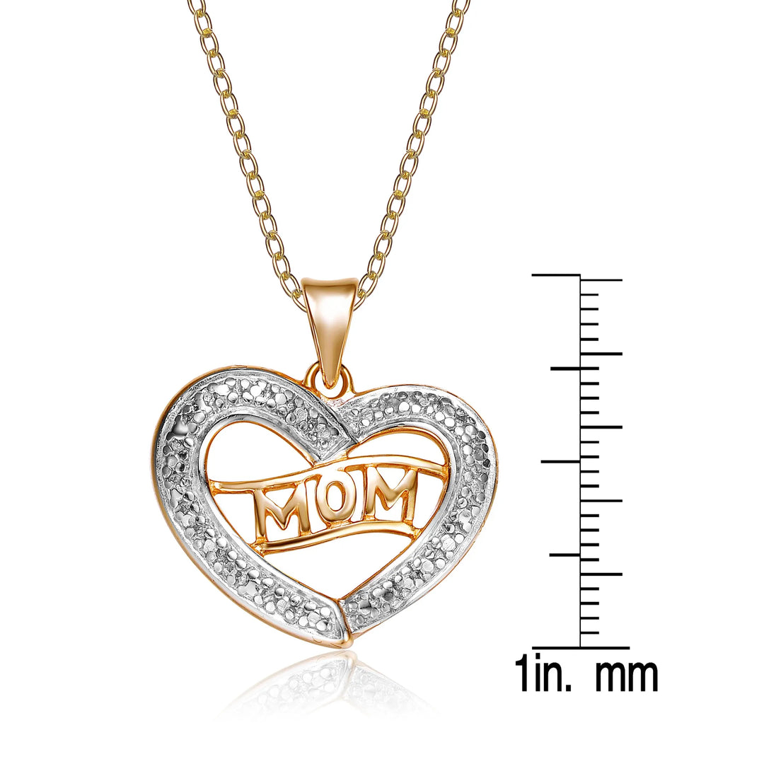 Sterling Silver Two-Tone Mom Heart Necklace