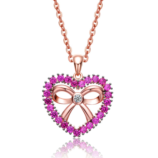 Rose Gold Heart &amp; Bow Pendant Necklace