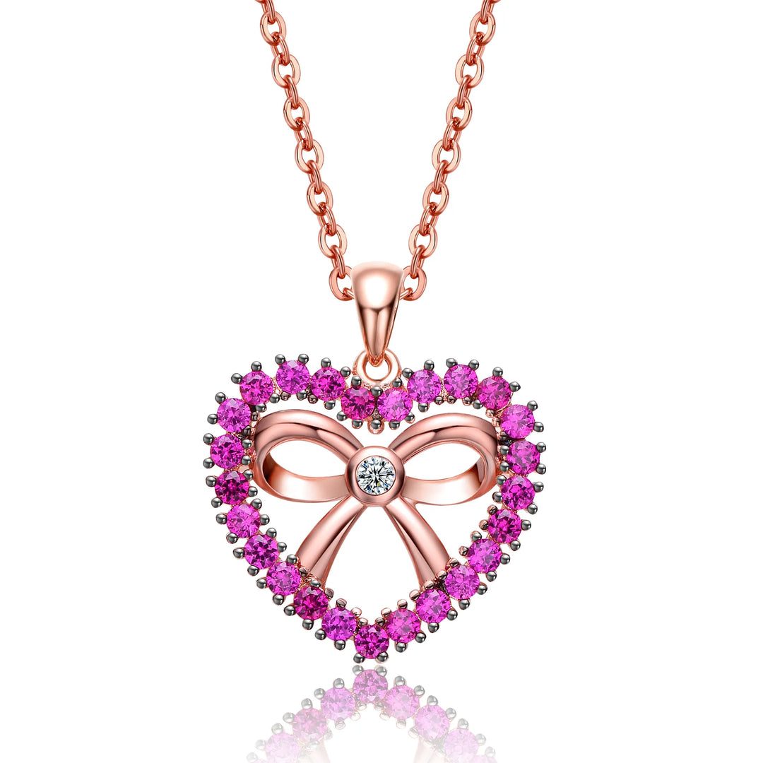 Rose Gold Heart &amp; Bow Pendant Necklace