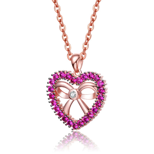 Rose Gold Heart &amp; Bow Pendant Necklace