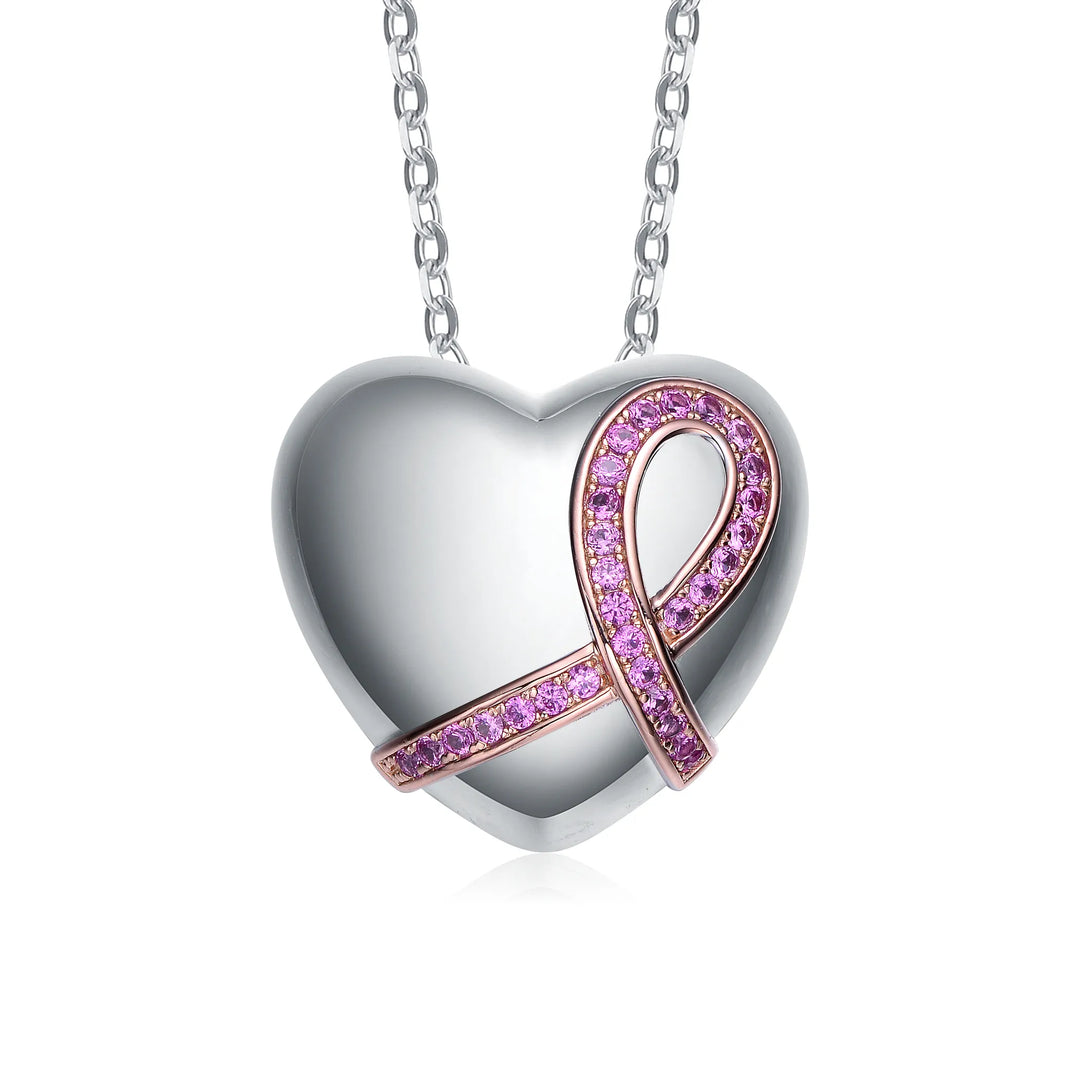 Pink Ribbon Two-Tone Sterling Silver Heart Necklace